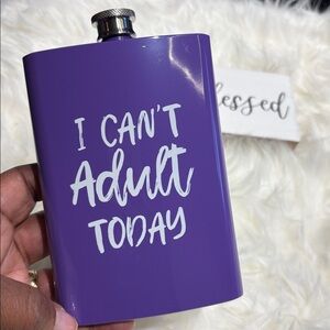 💕Purple Flask with 'I Can’t Adult Today” Text